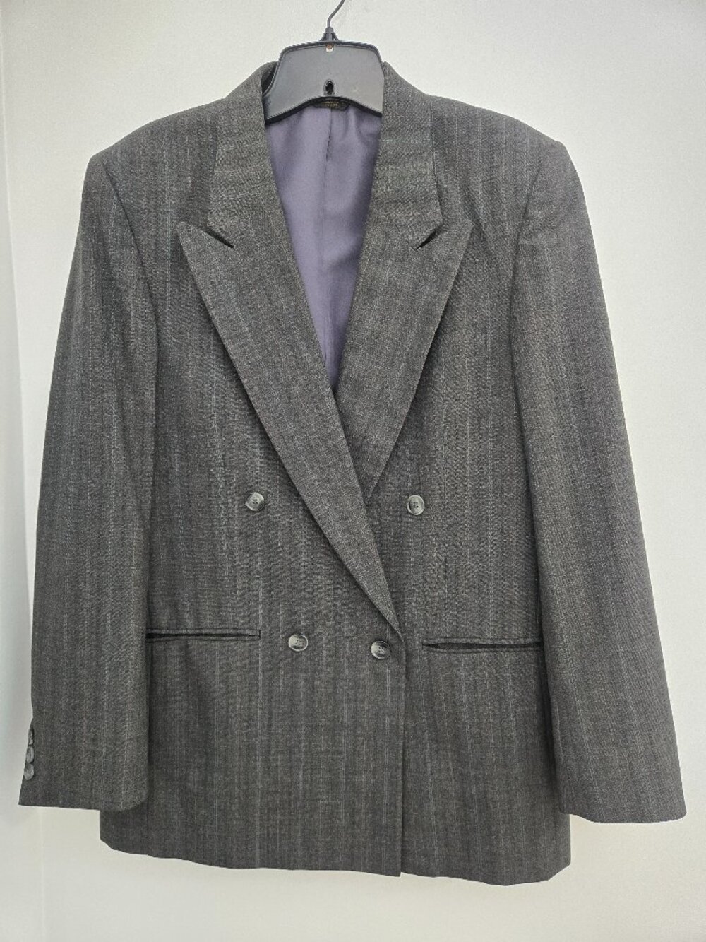 John Henry Vintage Double-Breasted Gray Sport Coat Blazer Size 38R – Pinstripe